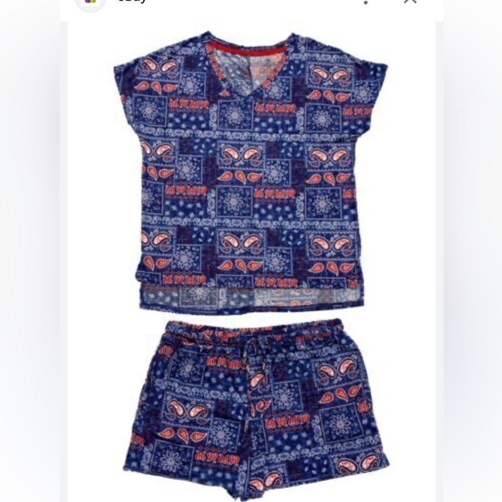 Secret Treasures Sz S Blue Paisley Pajama Short Set